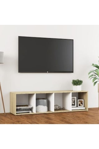 Tdesıgno Eda Televizyon Sehpası - Ünitesi -kitaplık-meşe Beyaz 144 Cm 4 Raflı Meşe - Beyaz