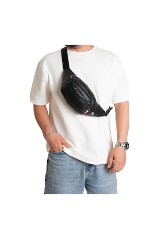 Newısh Polo Accessorıes Unisex Siyah Suya Dayanıklı Suni Vegan Deri Kulaklık Girişli Bel Ve Omuz Çantası Freebag Siyah
