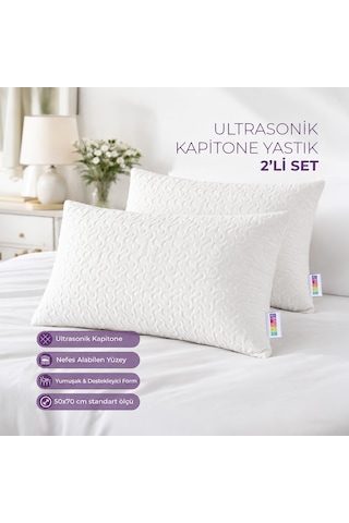 2'li Ultrasonik Kapitone Yastık - 800 Gram Beyaz