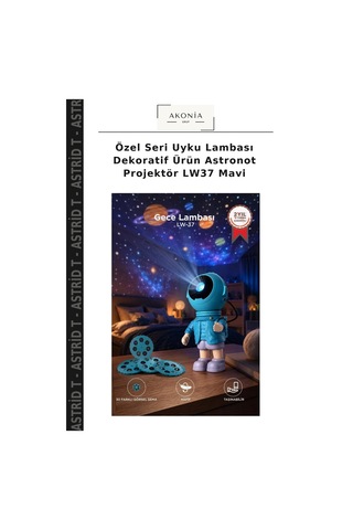 Özel Seri Uyku Lambası Dekoratif Ürün Astronot Projektör Lw37 Mavi Çok Renkli