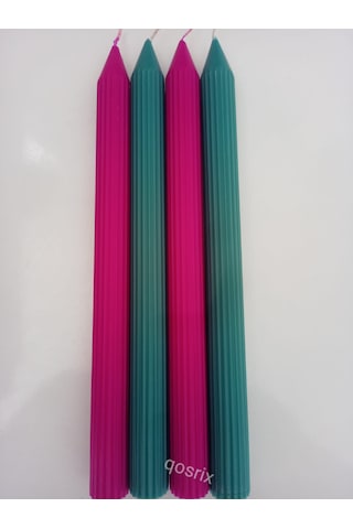 Yılbaşı Özel Serisi 4'lü Fuşya Açık Petrol Yeşili Şamdan Mumu