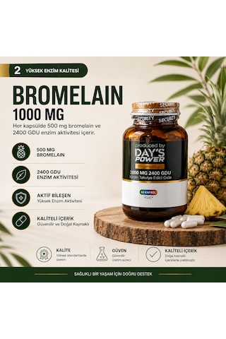 Day's Power Bromelain 1000 Mg 2400 Gdu 60 Kapsül Takviye Edici Gıda