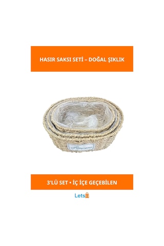 Oval Doğal Hasır Saksı 3 Farklı Boyutla Şık Bitki Dekoru 1 Adet