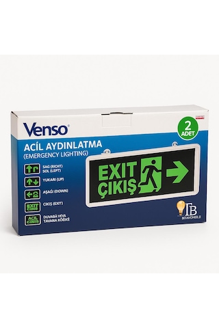 Led Acil Çıkış Işıldak Exıt / Çıkış Işıklı Tabela Yönsüz Model Venso 2 Adet Açık Yeşil