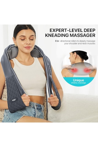 Alljoy Isıtmalı Boyun Masajı, 2200mah Pil Kablosuz, Boyun Omuz Sırtı İçin Masaj, 20 Dakikalık Shiatsu Masajı. Otomatik Kapanma Ve Çanta