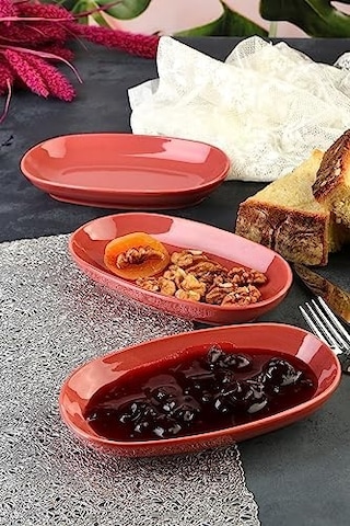 6 Adet Porselen Yeni Trend Özgün Tasarım Özgün Fırın Boyama Çerez Sunum Ve Kahvaltı Seti Bordo