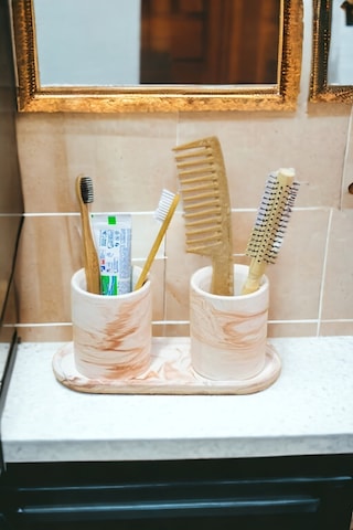 Banyo Seti Turuncu Renk Tepsili Diş Fırçalık, Diş Macunluk, Makyaj Organizeri,banyo Takım Gri
