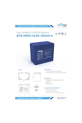 Tommatech Abs+pc Kasa 12.8v 100ah Lfp Marine Batarya
