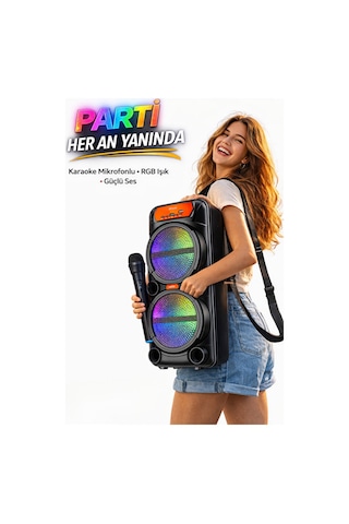 Kablosuz Mikrofonlu Rgb Işıklı Taşınabilir Parti Ve Karaoke Hoparlörü Gts-1880