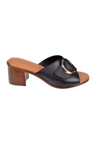 Castle Black Hakiki Deri 6 Cm Topuklu Kadın Terlik Cb-4576 Siyah