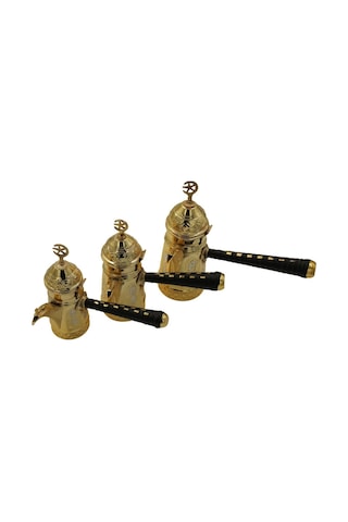 İşleme Motifli 3'lü Bakır Mırra Cezve Seti