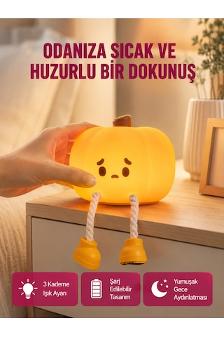Dekoratif Pumpkin Gece Lambası Şarjlı Dokunmatik Led Işık Yeni Nesil Sarı