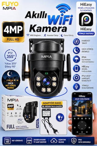 Mpia Fuyo Wifi 4mp Fullhd Ptz Akıllı Güvenlik Kamerası Hieasy Gece Görüş Sesli Kişi Takibi + 12v Adaptör
