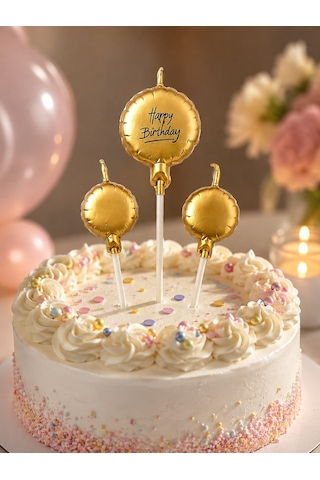3'lü Balon Tasarımlı Pembe Happy Birthday Pasta Mum Seti - Doğum Günü Pastası Mumu 11-12