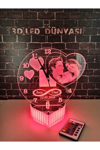 3D 3 Boyut Rgb Led Masa Ütsü Gece Lamba Kişiye Özel Sevgili Saat