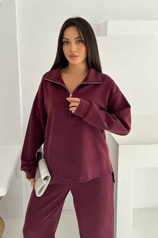 Balenbi Premium Modal Kumaş Fermuarlı Yaka Kadın Takım 1153 Bordo