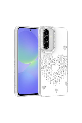Maks Technology Samsung Galaxy Uyumlu A37 Kılıf Damla Taşlı Mkst Rivas Sert Pc Kapak - Beyaz