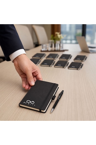 Logonuza Özel 10 Adet 923-914 9 X 14 Termo Deri Defter Ve Touch Pen Kurumsal Hediye Seti Siyah