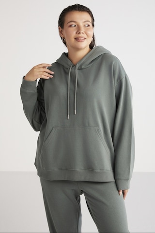 ETHIQUET TEREZABB Kadın Içi Polarlı Yumuşacık Comfort Fit Kapüşonlu Kanguru Cep Yeşil Büyük Beden Sweatshirt