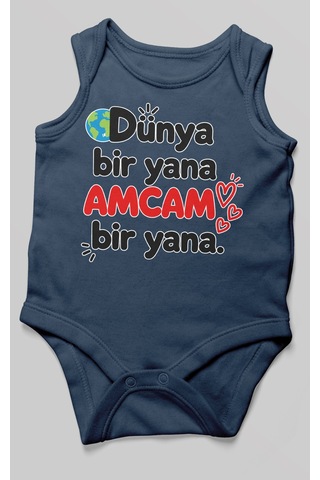 Morivokids Dünya Bir Yana, Amcam Bir Yana Sıfır Kollu Bebek Zıbını %100 Pamuk Lacivert