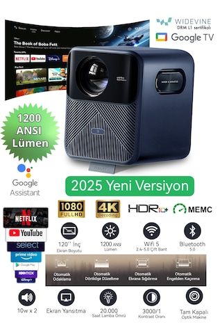 Wanbo Mozart 1 Pro Akıllı Projeksiyon Cihazı – 1200 ANSI Google TV HDR MEMC Lisanslı  2025 Yeni Versiyon
