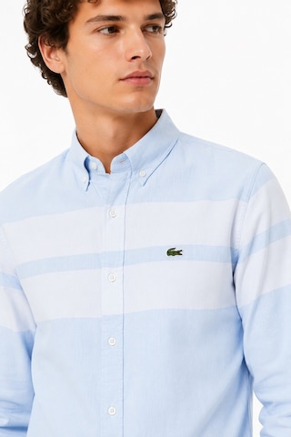Lacoste Men's Slim Fit Blue Shirt Slim Fit Pamuklu Renk Bloklu Erkek Gömlek Mavi