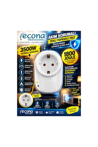 3500w Akım Korumalı Tekli Topraklı Priz - 1800 Joule Yüksek Gerilim & Aşırı Akım Korumalı Çocuk Emniyetli Akıllı Priz 0