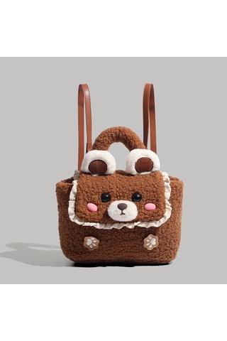 Büyük Kapasiteli Sevimli Çanta Peluş Tote Çanta Sırt Çantası Bebek Ayı Çantası Sırt Çantası Şık Çok Yönlü Kadın Kahverengi