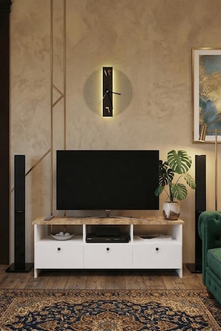 Olympos, Ahşap Dekoratif Tv Ünitesi Beyaz