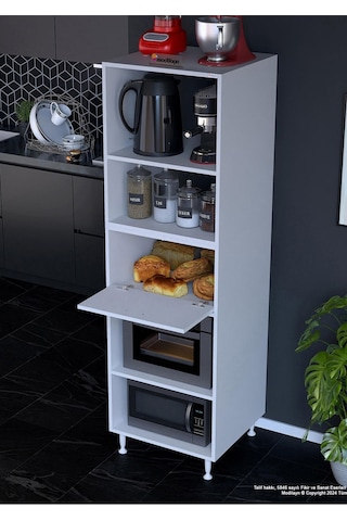 Afitap 1 Kapaklı Mini Fırın Mikrodalga Dolabı 59,6 X 194,6 X 56 Cm Çok Amaçlı Mutfak Dolabı Beyaz
