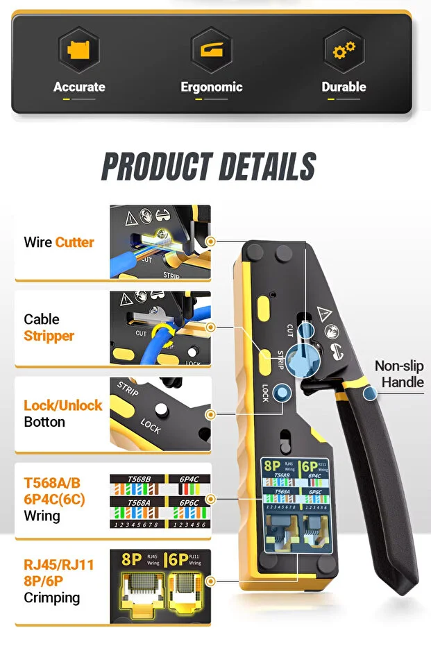 Yeni Nesil Ez Rj45 Pense 8p8c Utp Sıkma Pensesi Rj11 Rj12 Rj45 Ethernet Konektörü Sıkma Kesme Soyma Modem Ağ Network Ürünleri