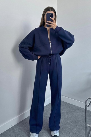 Dip Moda Kadın Pamuklu Kışlık Sweat Pantalon Eşofman Takımı Dpgts018 Lacivert