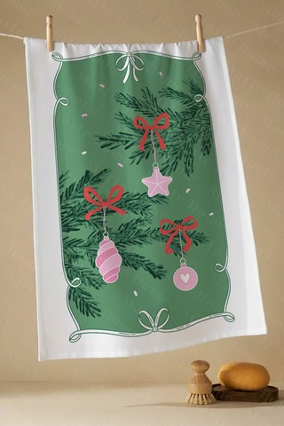 Yılbaşı & Christmas Desenli Tek Taraf Baskılı 3'lü Mutfak Havlusu Kurulama Bezi Seti 60x40 Cm Kırmızı - Yeşil - Pembe