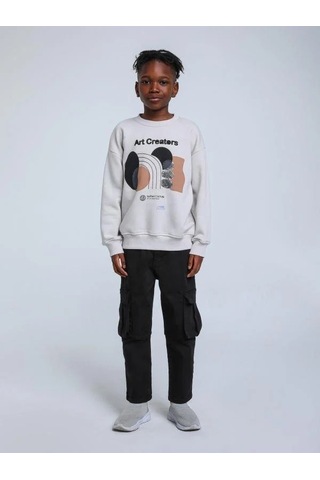 Jack Lions Erkek Çocuk Art Creators Yazılı İnce Şardonlu 2 İplik Sweatshirt-14256 Gri