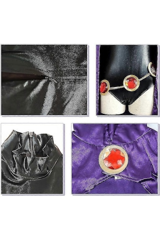 Teen Titans Raven Cosplay Kostümü Pelerin Tulumlar Cadılar Bayramı Dar Giysiler + Pelerin + Bel Takısı Zincir-e Xs Tüm Kostüm Diğer