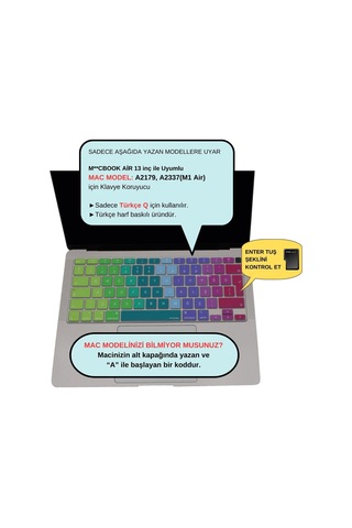 Türkçe Q Klavye Koruyucu Macbook Air 13 A2179 A2337 M1 Uyumlu Uk Iso Ters L Enter Ultra İnc