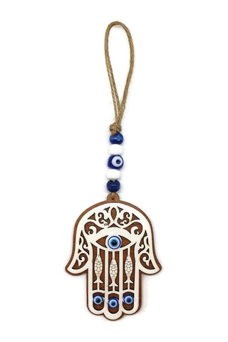 Lazer Kesim Tahta Fatma Eli - Hamsa Duvar Süsü 22x8cm