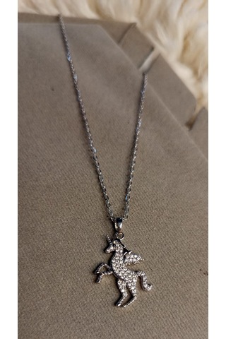Beren Aksesuar Stainless Steel Unicorn Çelik Kolye Gümüş