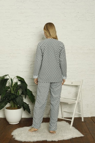 Kadın Puantiyeli Alt Polar Üst Kışlık Pijama Takımı 02129 Mint Yeşil