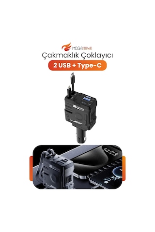 Araç Çakmaklık Çoklayıcı 2 Usb + Type-c Hızlı Şarj Voltmetreli 12v 24v Uyumlu