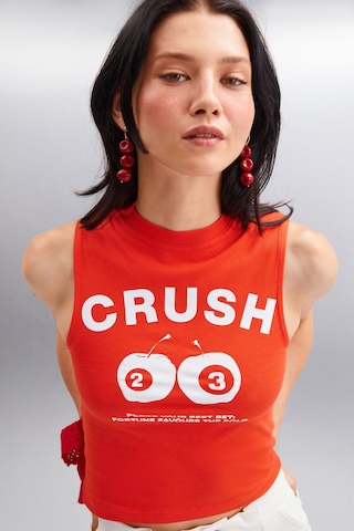 Grımelange AZURA Kadın Baskılı Kısa Kollu Crop Kırmızı T-Shirt