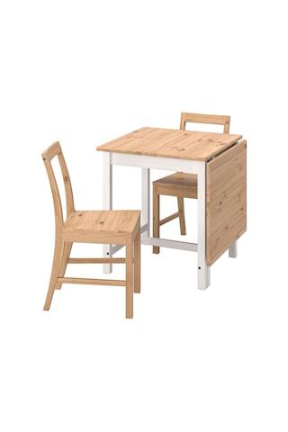 Mutfak Masası Takımı, Açık Kahverengi-beyaz, 2 Sandalyeli, Katlanabilir Natural