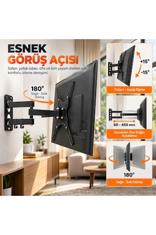 Shopytech Hareketli 32"-55" Tv Monitör Duvar Askı Aparatı 2 Kollu Tam Hareketli Max Vesa 400x400 22