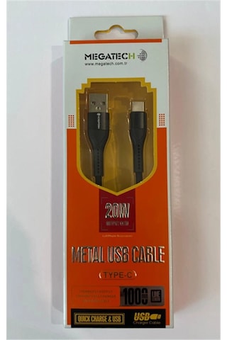 Megatech 3.1a 20w 1mt Örgülü Hasır Siyah Usb To Typ-c Data Kablosu Kdo