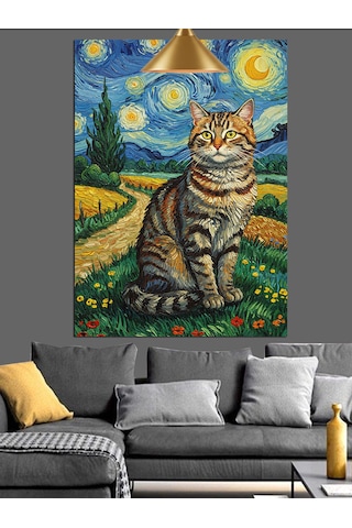 Van Gogh Kedi Dekoratif Kanvas - Mdf Ahşap Tablo