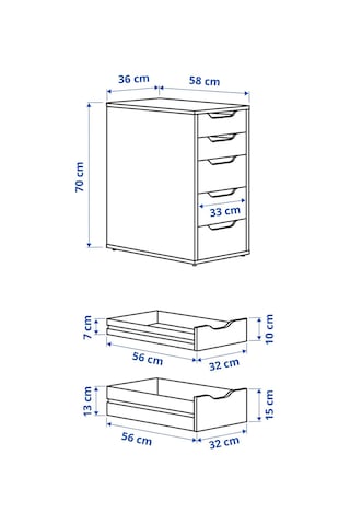 5 Çekmeceli Ofis-Makyaj-Eşya Düzenleyici MeridyenDukkan Keson,Keson Beyaz Renk IKEA 36x70 Cm Ebat