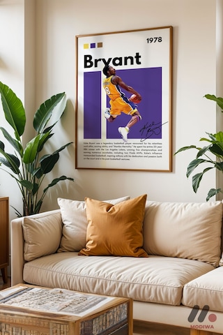 Kobe Bryant Mor Poster, Ahşap Çerçeveli Duvar Tablosu - Spor Severlere Hediye