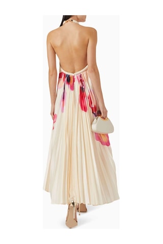 Acler Fixby Şifon Maxi Elbise - Orkide Deseni - %100 Polyester - Halter Yaka Krem