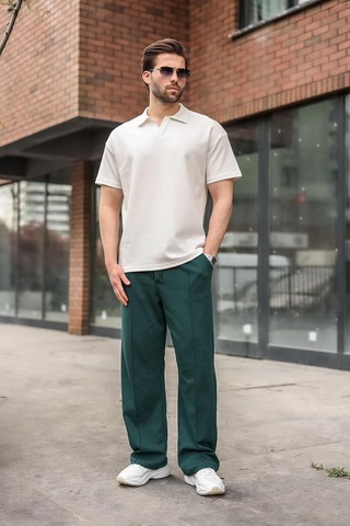 Madmext Ekru Polo Yaka Oversize Erkek Tişört E7185