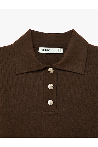Koton Regular Fit Kısa Kollu Polo Yaka Triko Kazak Kahverengi 7wak90215ht Kahve